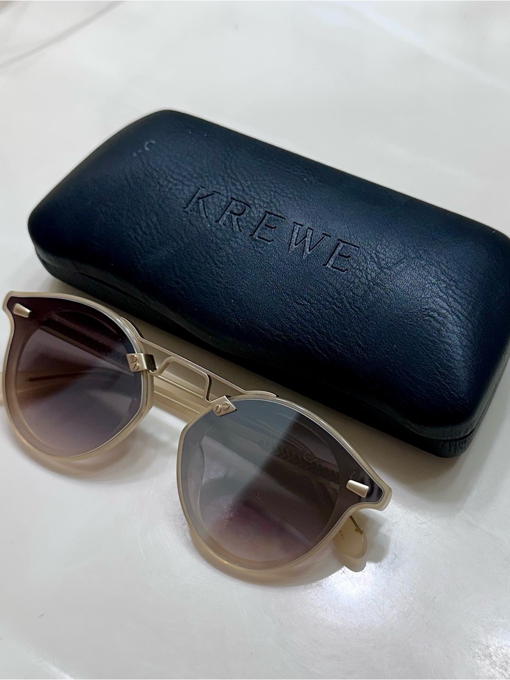 KREWE Men’s Beige Round Sunglasses with Gradient Lenses and Gold Accents